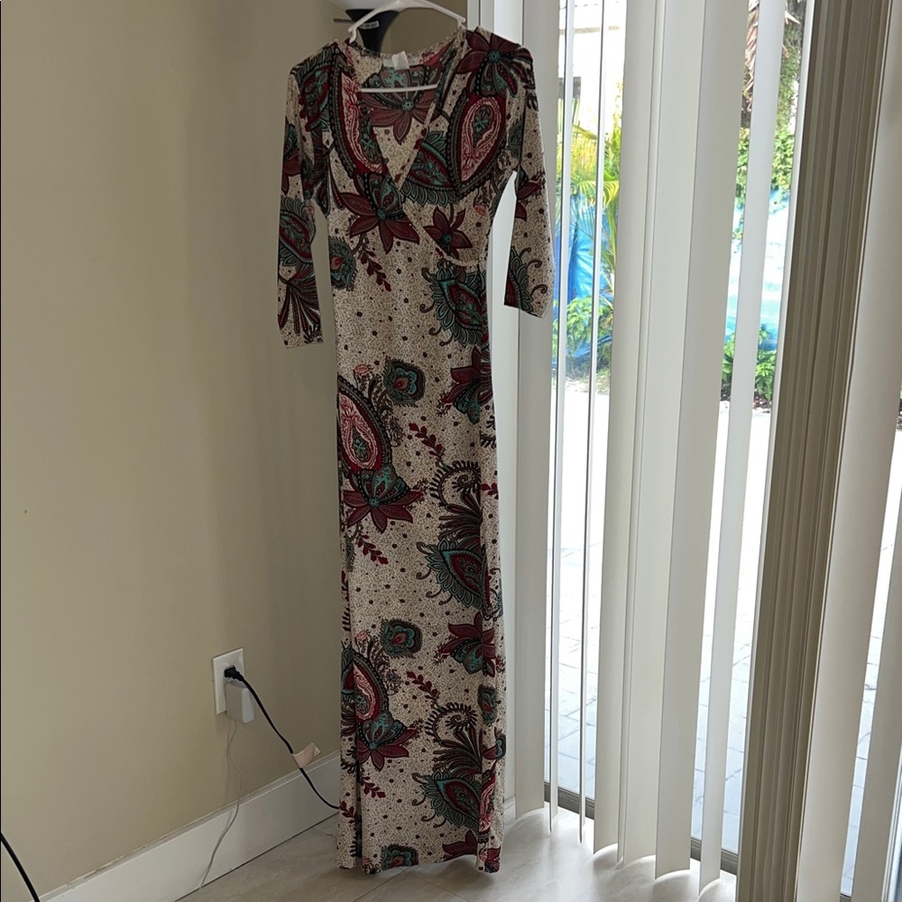 Chic Paisley Print Long Sleeve Dress